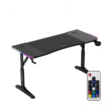 Biurko gamingowe z regulacją wysokości huzaro Hero 3.6 RGB Czarny — 1400×600 mm, wysokość 560–790 mm, podświetlenie RGB, nogi H