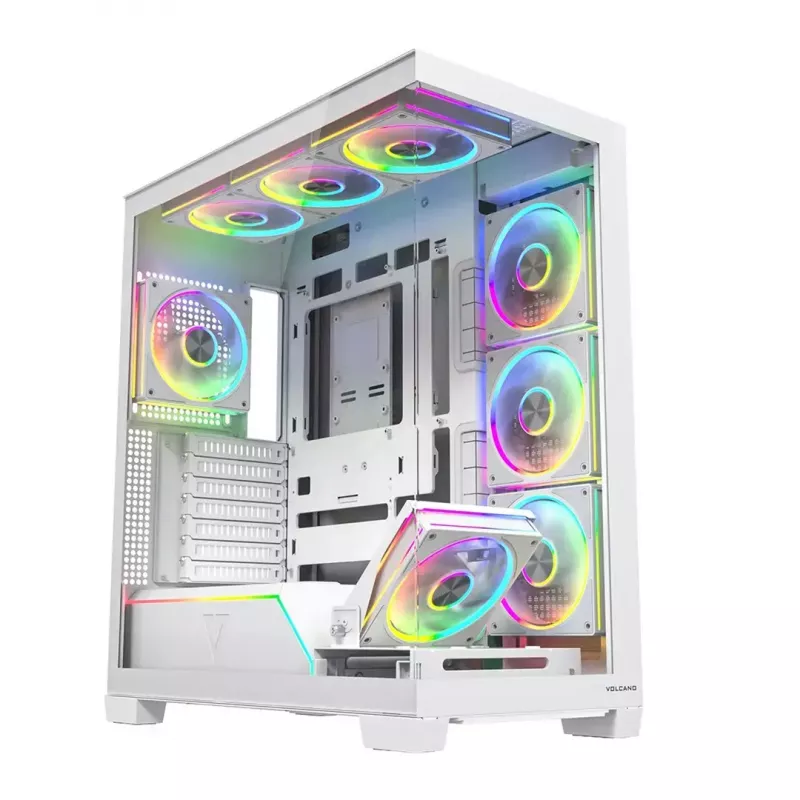 Obudowa PC MODECOM VOLCANO STELLAR PLUS ARGB MIDI 8F BIAŁA — midi tower, ATX, szkło hartowane, podświetlenie ARGB, 8 wentylatorów, GPU do 42 cm
