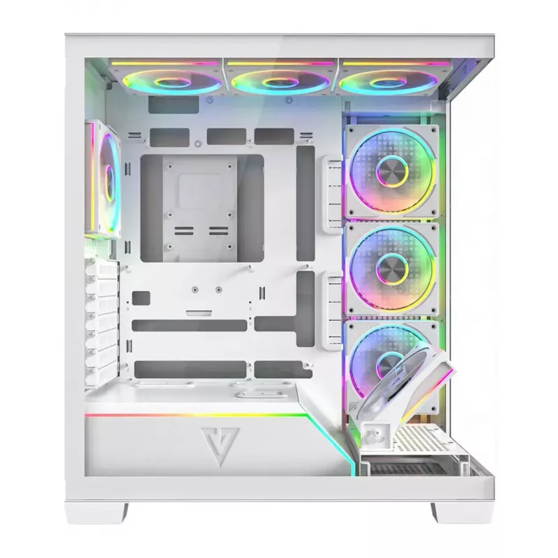 Obudowa PC MODECOM VOLCANO STELLAR PLUS ARGB MIDI 8F BIAŁA — midi tower, ATX, szkło hartowane, podświetlenie ARGB, 8 wentylatorów, GPU do 42 cm