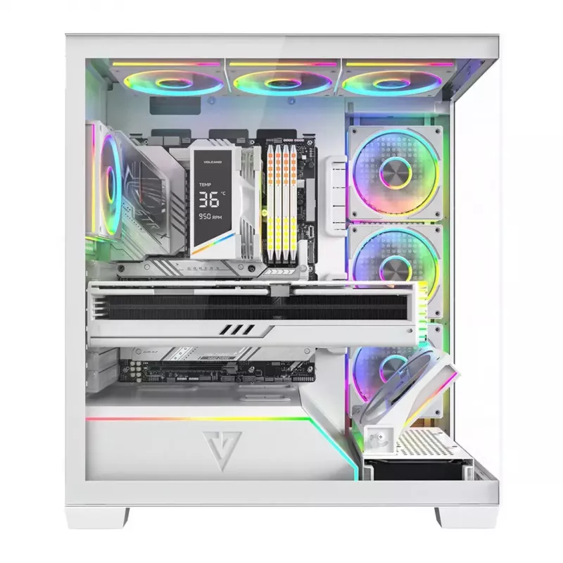 Obudowa PC MODECOM VOLCANO STELLAR PLUS ARGB MIDI 8F BIAŁA — midi tower, ATX, szkło hartowane, podświetlenie ARGB, 8 wentylatorów, GPU do 42 cm