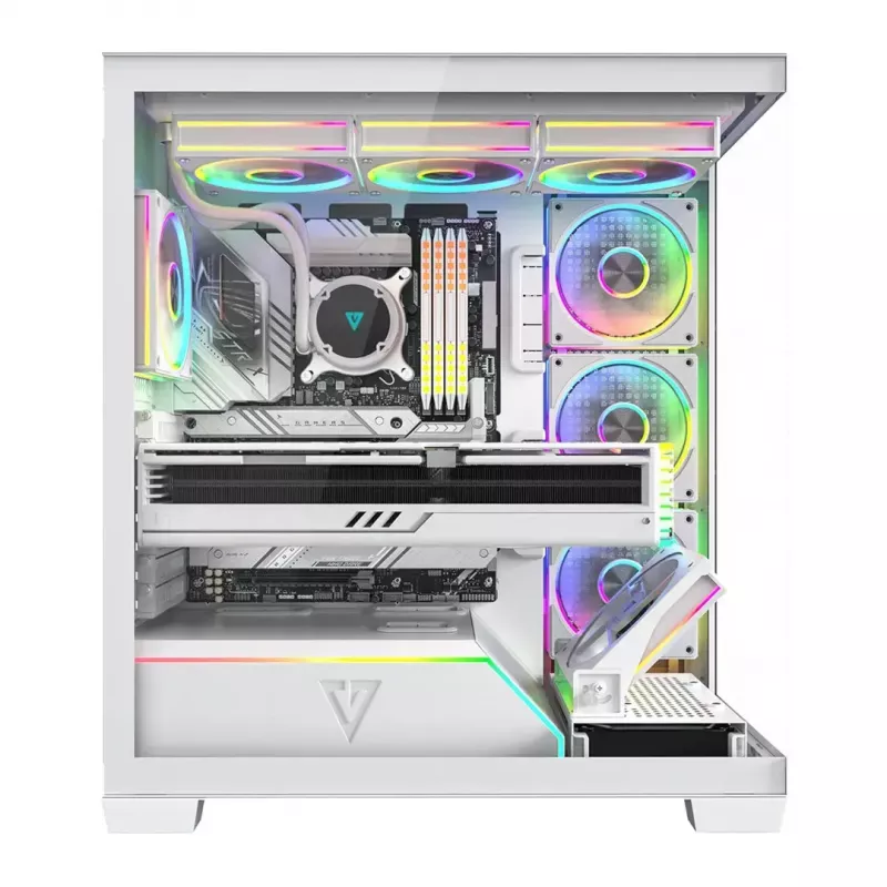Obudowa PC MODECOM VOLCANO STELLAR PLUS ARGB MIDI 8F BIAŁA — midi tower, ATX, szkło hartowane, podświetlenie ARGB, 8 wentylatorów, GPU do 42 cm