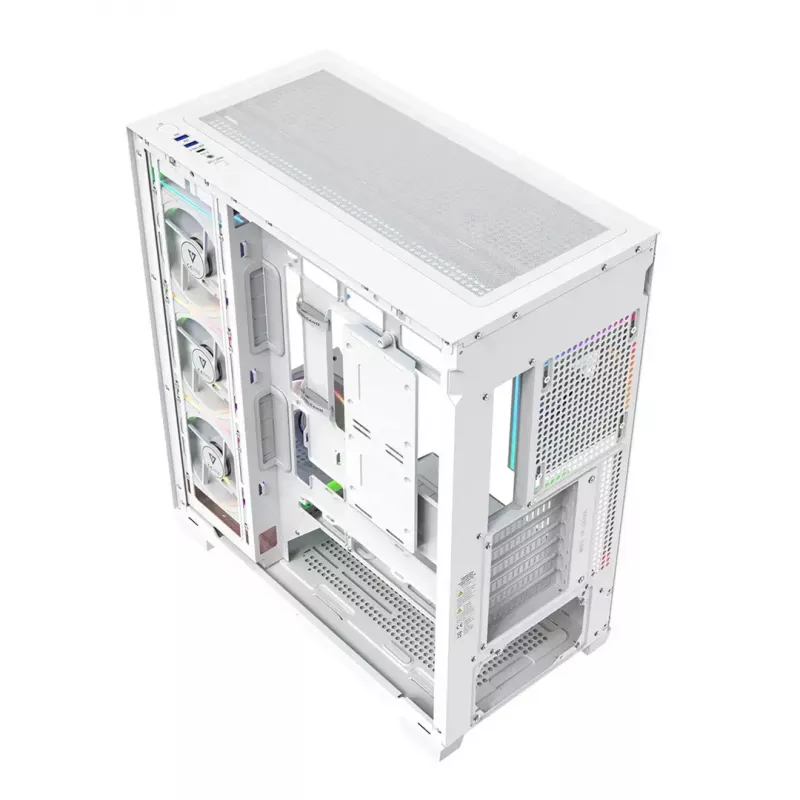 Obudowa PC MODECOM VOLCANO STELLAR PLUS ARGB MIDI 8F BIAŁA — midi tower, ATX, szkło hartowane, podświetlenie ARGB, 8 wentylatorów, GPU do 42 cm