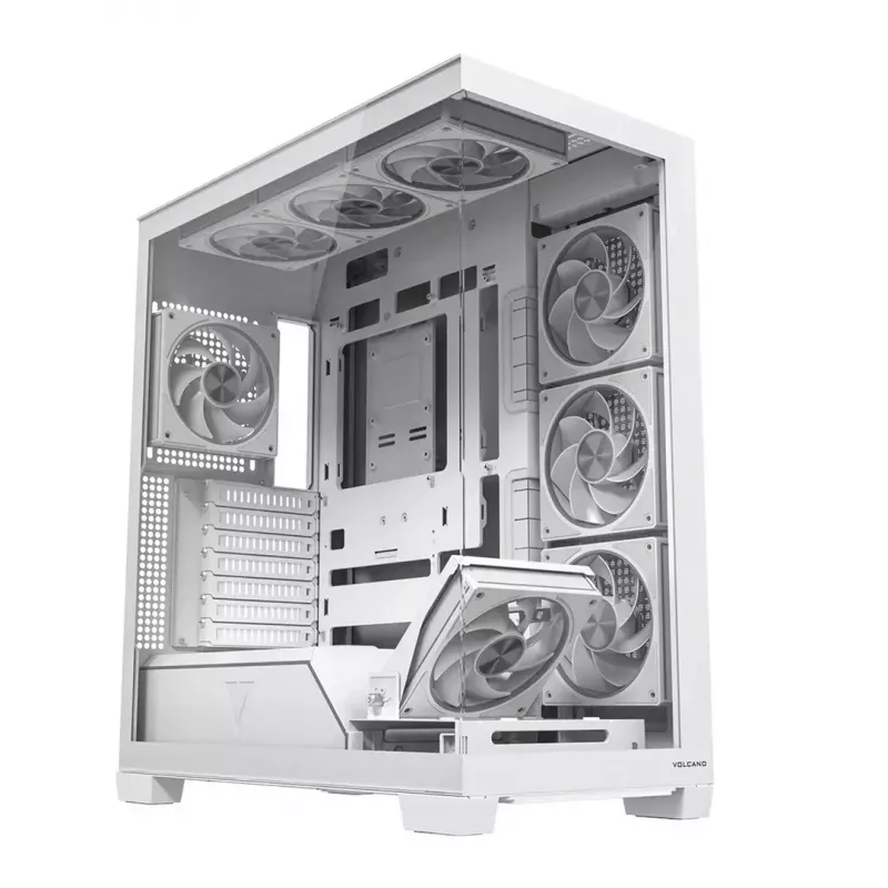 Obudowa PC MODECOM VOLCANO STELLAR PLUS ARGB MIDI 8F BIAŁA — midi tower, ATX, szkło hartowane, podświetlenie ARGB, 8 wentylatorów, GPU do 42 cm