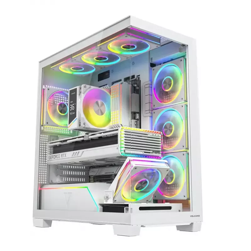 Obudowa PC MODECOM VOLCANO STELLAR PLUS ARGB MIDI 8F BIAŁA — midi tower, ATX, szkło hartowane, podświetlenie ARGB, 8 wentylatorów, GPU do 42 cm