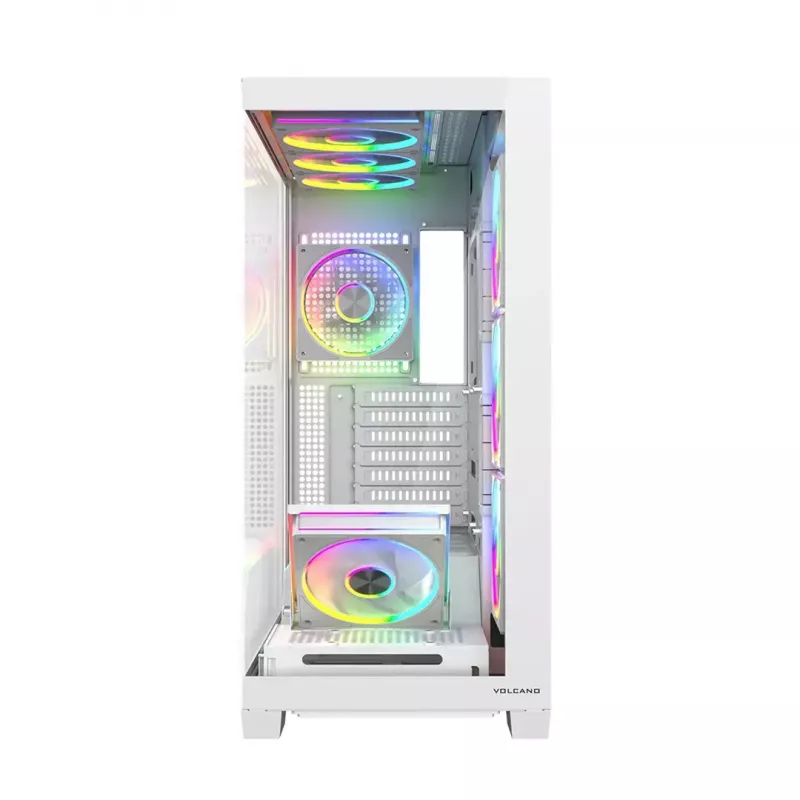 Obudowa PC MODECOM VOLCANO STELLAR PLUS ARGB MIDI 8F BIAŁA — midi tower, ATX, szkło hartowane, podświetlenie ARGB, 8 wentylatorów, GPU do 42 cm