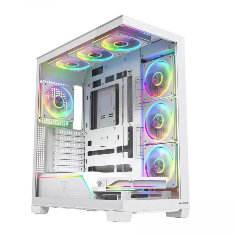 Obudowa PC MODECOM VOLCANO STELLAR PLUS ARGB MIDI 8F BIAŁA — midi tower, ATX, szkło hartowane, podświetlenie ARGB, 8 wentylatorów, GPU do 42 cm