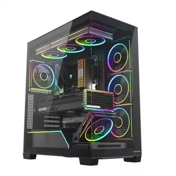 Obudowa PC mid-tower MODECOM VOLCANO STELLAR PLUS ARGB MIDI, 5 wentylatorów z przodu, hartowane szkło, USB-C