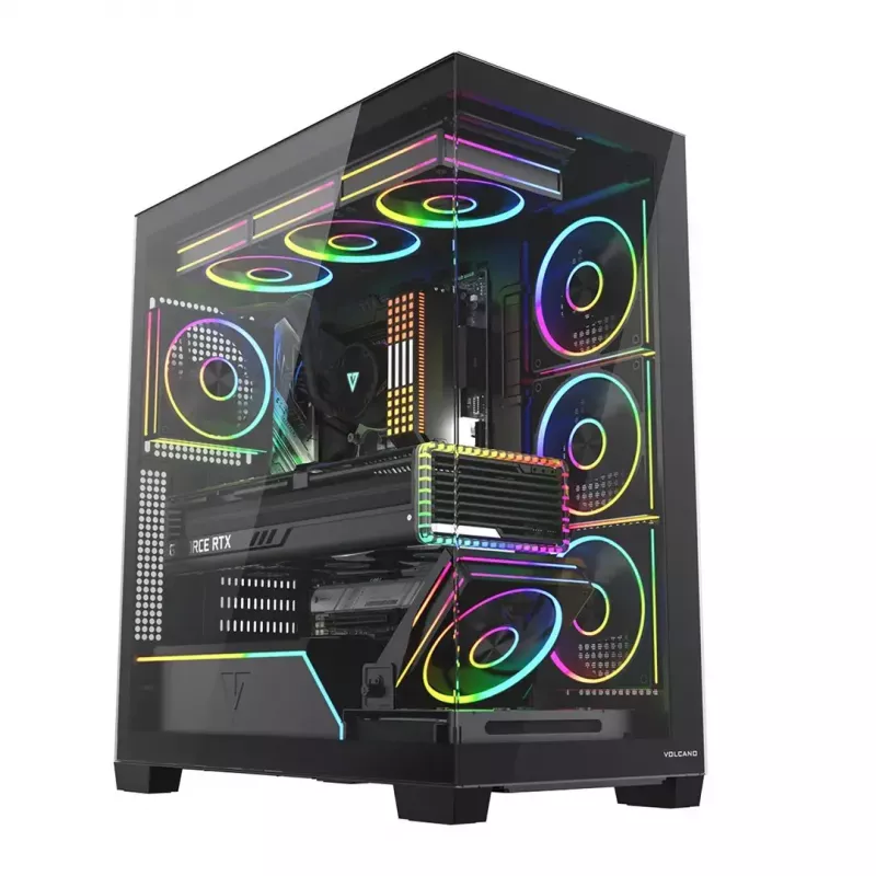 Obudowa PC mid-tower MODECOM VOLCANO STELLAR PLUS ARGB MIDI, 5 wentylatorów z przodu, hartowane szkło, USB-C