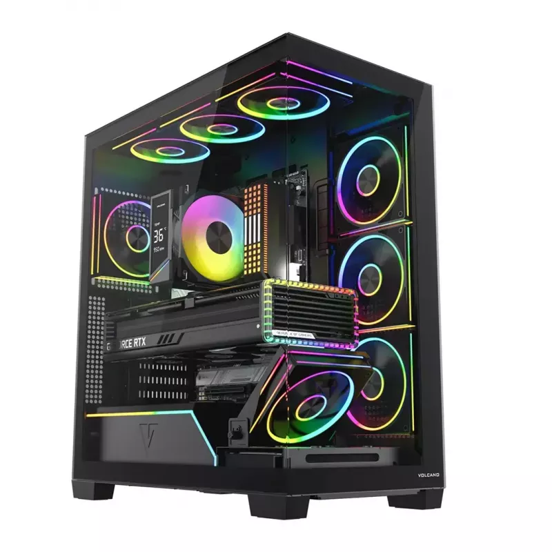 Obudowa PC mid-tower MODECOM VOLCANO STELLAR PLUS ARGB MIDI, 5 wentylatorów z przodu, hartowane szkło, USB-C