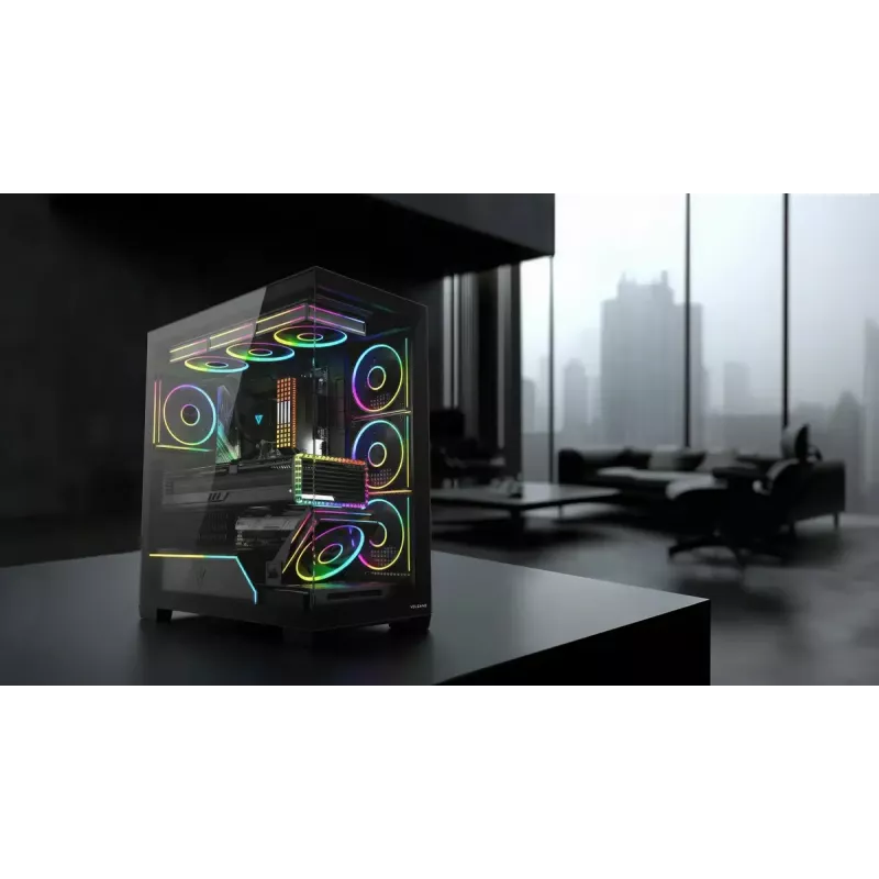 Obudowa PC mid-tower MODECOM VOLCANO STELLAR PLUS ARGB MIDI, 5 wentylatorów z przodu, hartowane szkło, USB-C
