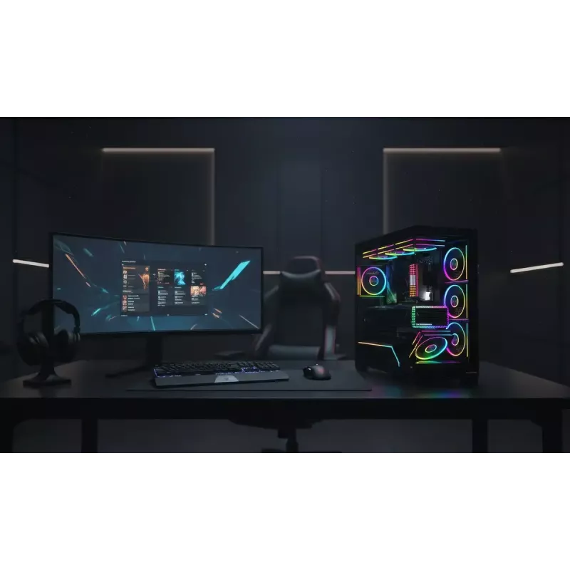 Obudowa PC mid-tower MODECOM VOLCANO STELLAR PLUS ARGB MIDI, 5 wentylatorów z przodu, hartowane szkło, USB-C
