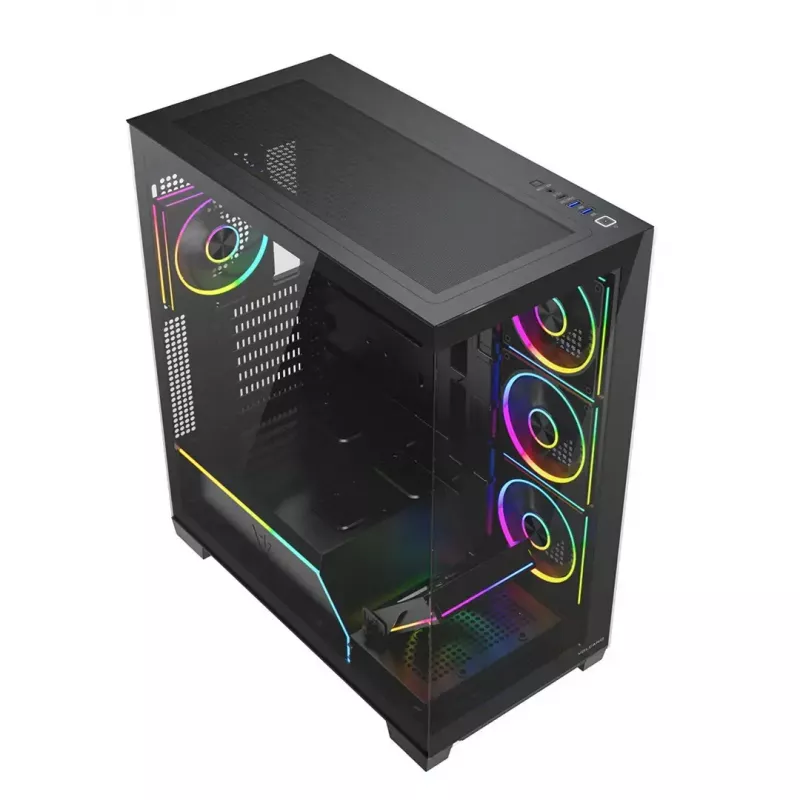 Obudowa PC mid-tower MODECOM VOLCANO STELLAR PLUS ARGB MIDI, 5 wentylatorów z przodu, hartowane szkło, USB-C