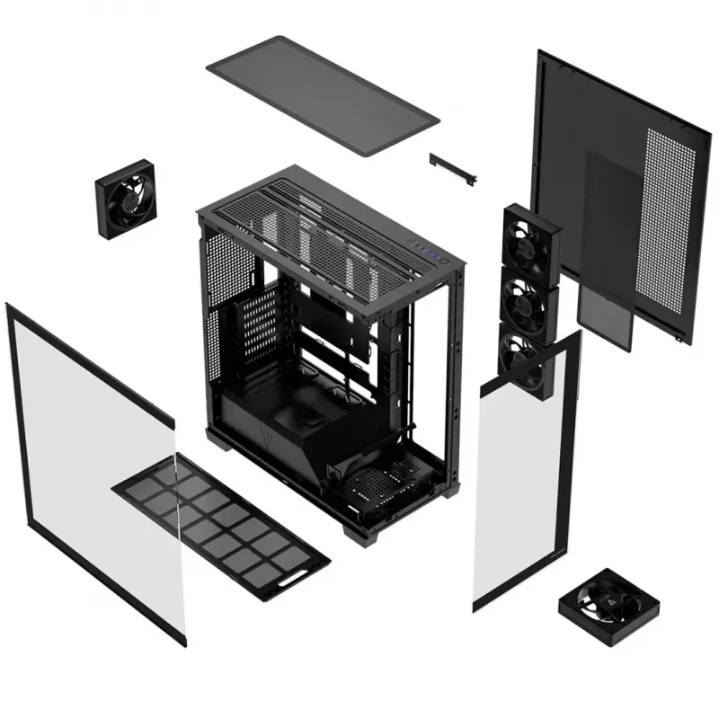 Obudowa PC mid-tower MODECOM VOLCANO STELLAR PLUS ARGB MIDI, 5 wentylatorów z przodu, hartowane szkło, USB-C