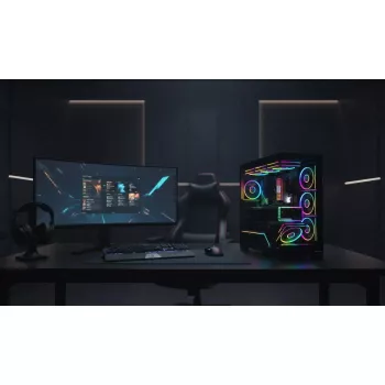 Obudowa PC MODECOM VOLCANO STELLAR PLUS MIDI Czarny — średnia wieża ATX, szkło hartowane, USB-C, obsługa kart graficznych do 420 mm
