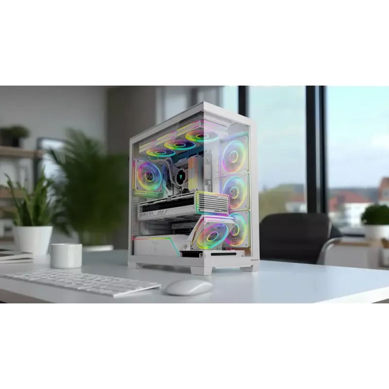 Obudowa PC MODECOM VOLCANO STELLAR PLUS MIDI biały — Midi Tower, microATX, szkło hartowane, USB-C, obsługa GPU 420 mm