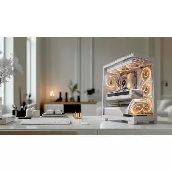 Obudowa PC MODECOM VOLCANO STELLAR PLUS MIDI biały — Midi Tower, microATX, szkło hartowane, USB-C, obsługa GPU 420 mm