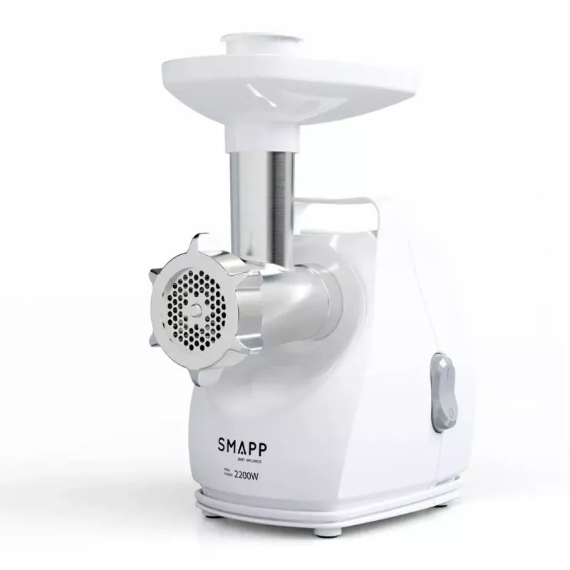 Maszynka do mielenia mięsa SMAPP model 490.81 biały - 2200 W, 1 prędkość, 2,7 kg/min, 3 sitka, biała, nakładka do szatkowania