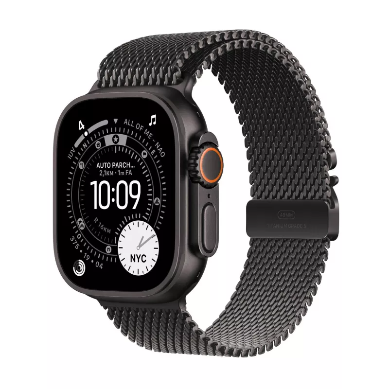 Apple Watch Ultra 3 GPS + Cellular 49mm czarna koperta z tytanu z czarną tytanową bransoletą Milanese Loop Large