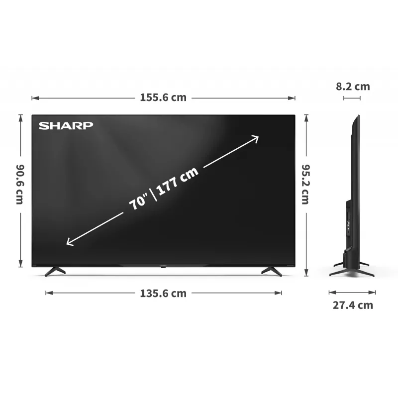 Sharp 70HP5265E TV 177.8 cm (70 cali) 4K Ultra HD Smart TV Wi-Fi Czarny