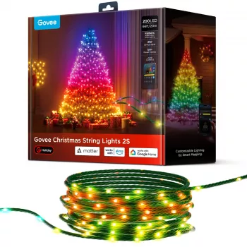 Inteligentne lampki łańcuchowe Govee 2S 20 m, Wi‑Fi/Bluetooth, zielony, 20 m długości, 2,5 m kabel zasilający, 6 mm szerokości