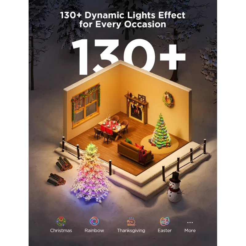 Inteligentne lampki łańcuchowe Govee 2S 20 m, Wi‑Fi/Bluetooth, zielony, 20 m długości, 2,5 m kabel zasilający, 6 mm szerokości