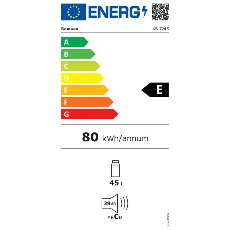 Lodówka kompaktowa BOMANN KB 7245, lodówka 45 l, zamrażarka 4 l, klasa E, 39 dB, biała