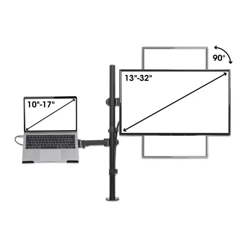Manhattan Desk Mount for Monitors & Laptop Combo (Full Motion), ekrany: 10-27 cali, laptop do 17 cali, montaż zaciskowy, kompatybilność VESA: 75x75 i 100x100 mm, maks. 8 kg, uchwyt