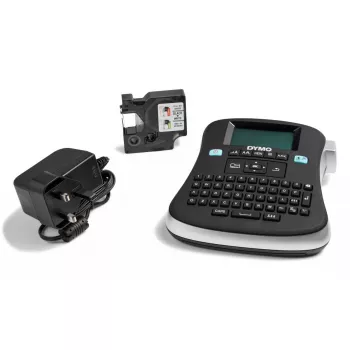 Zestaw ręcznej drukarki etykiet DYMO LabelManager 210D+ | Klawiatura QWERTY | z czarnymi na białym etykietami D1 12 mm i etui