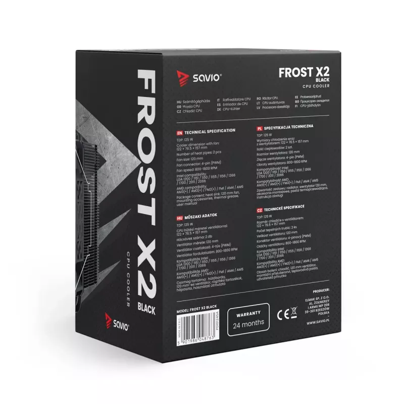 Radiator/chłodzenie SAVIO SAVGCOFROSTCzarnyX2 wentylator 120 mm, kompatybilny z LGA 1156/1155/1150/1151/1200/1366/1700, czarny