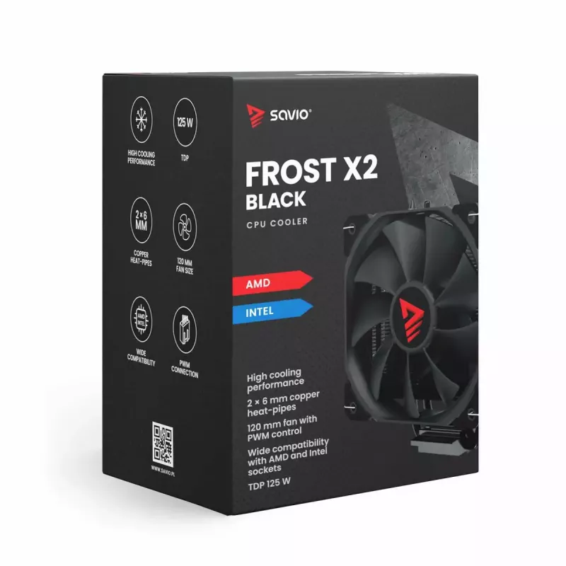 Radiator/chłodzenie SAVIO SAVGCOFROSTCzarnyX2 wentylator 120 mm, kompatybilny z LGA 1156/1155/1150/1151/1200/1366/1700, czarny