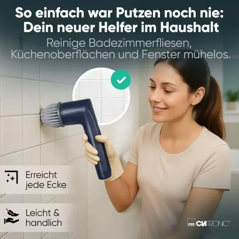 Clatronic ERB 3815 A bezprzewodowa elektryczna szczotka czyszcząca z 8 końcówkami