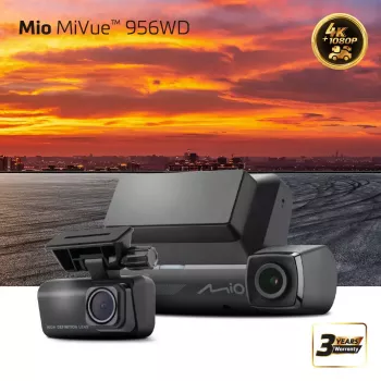 Dash cam MIO MiVue 956WD z GPS i Wi‑Fi, uchwyt na przednią szybę do nagrywania widoku z przodu