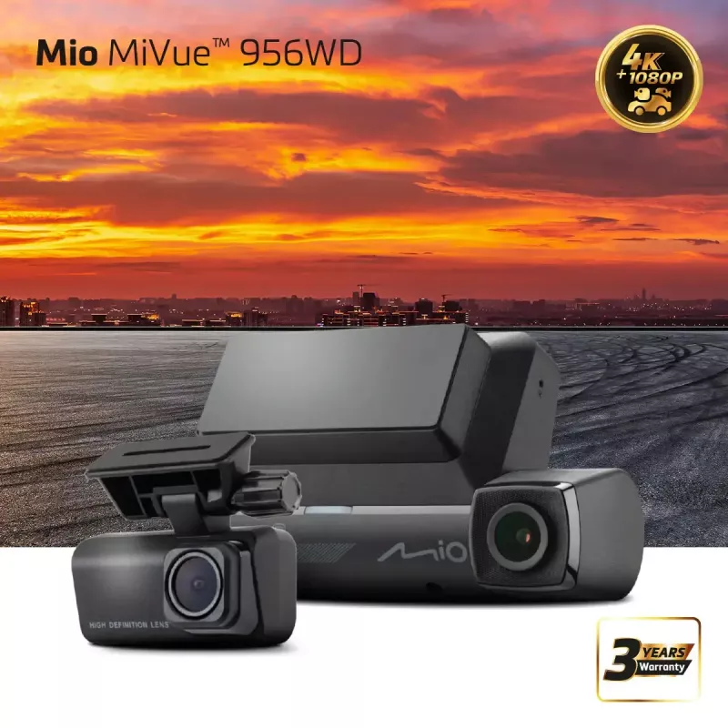 Dash cam MIO MiVue 956WD z GPS i Wi‑Fi, uchwyt na przednią szybę do nagrywania widoku z przodu