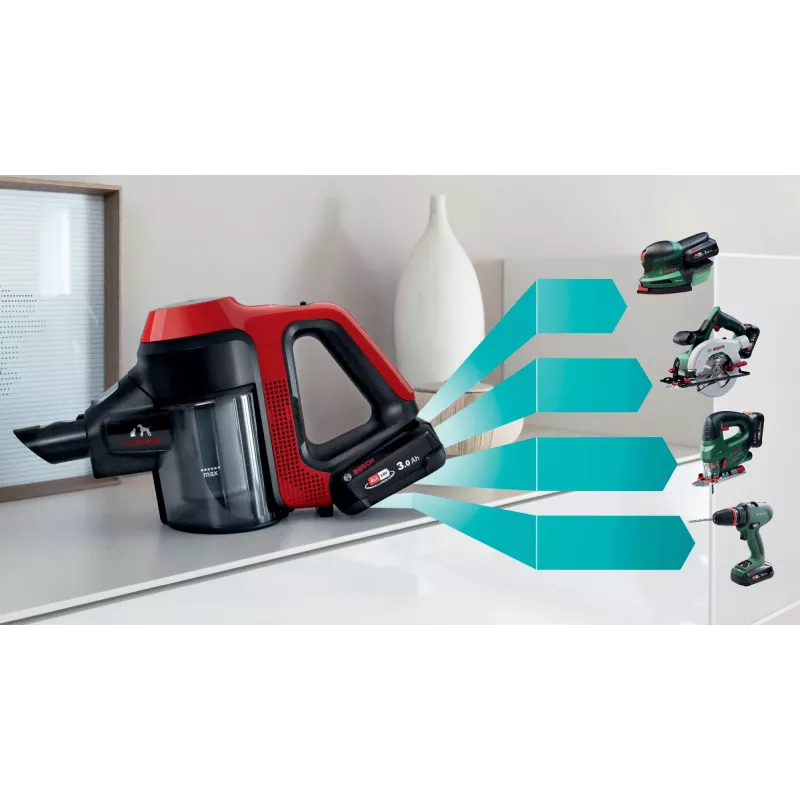 Bosch BCS711PET odkurzacz bezprzewodowy/szczotka elektryczna Akumulatorowy Na sucho Bezworkowy 0,3 l Czarny, Czerwony 3 Ah