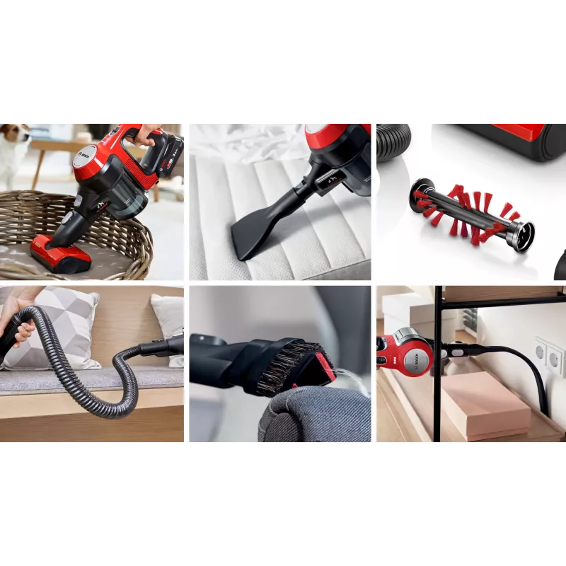 Bosch BCS711PET odkurzacz bezprzewodowy/szczotka elektryczna Akumulatorowy Na sucho Bezworkowy 0,3 l Czarny, Czerwony 3 Ah