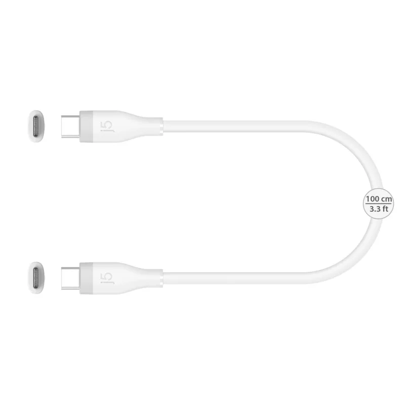 Kabel do ładowania/transmisji danych USB-C na USB-C j5create JUCX17W, 60 W, płynny silikon, 1,8 m, biały