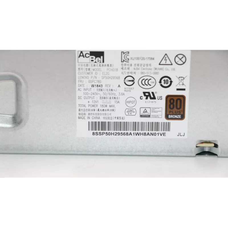 Lenovo 00PC780 zasilacz 180 W Srebrny