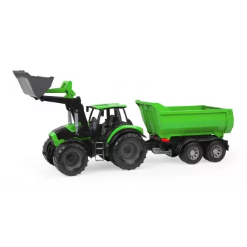 Mechaniczny traktor-zabawka Lena Deutz-Fahr Worxx o długości 74 cm z odczepianą przyczepą