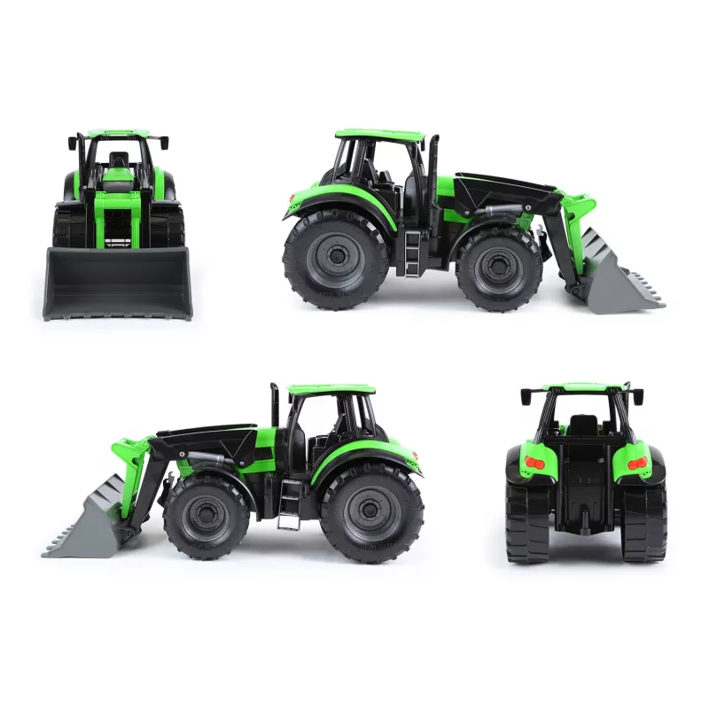 Mechaniczny traktor-zabawka Lena Deutz-Fahr Worxx o długości 74 cm z odczepianą przyczepą