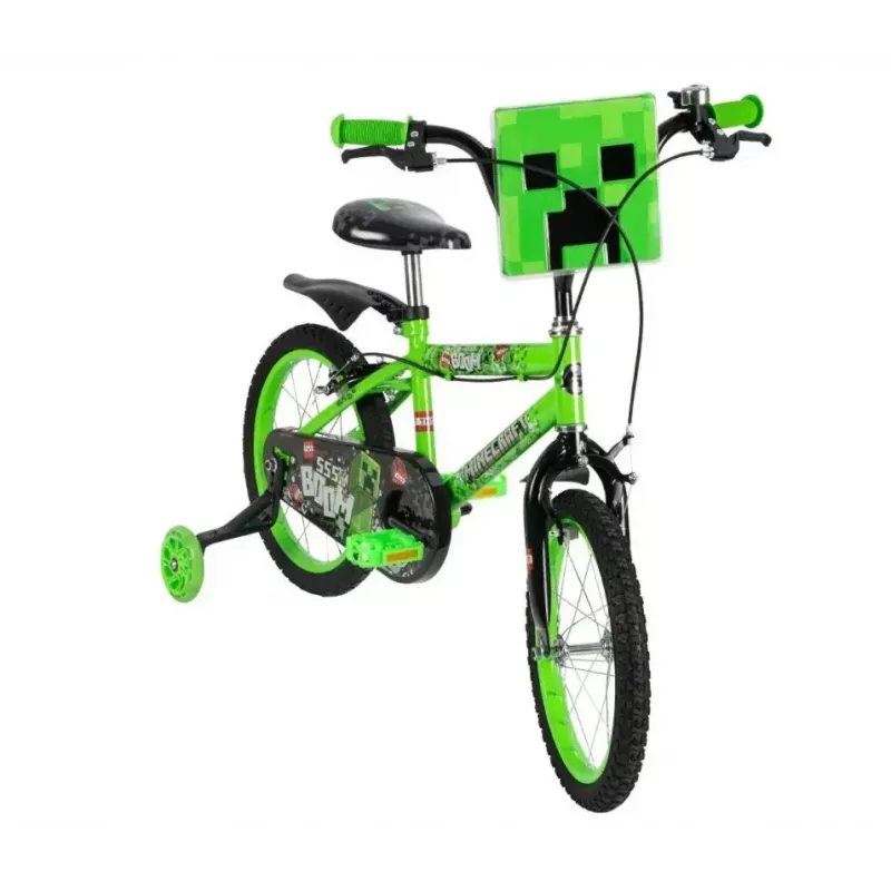 Rower dziecięcy HUFFY Minecraft 16 cali zielony — stalowa rama 16 cali, jednobiegowy, hamulce szczękowe przednie/tylne