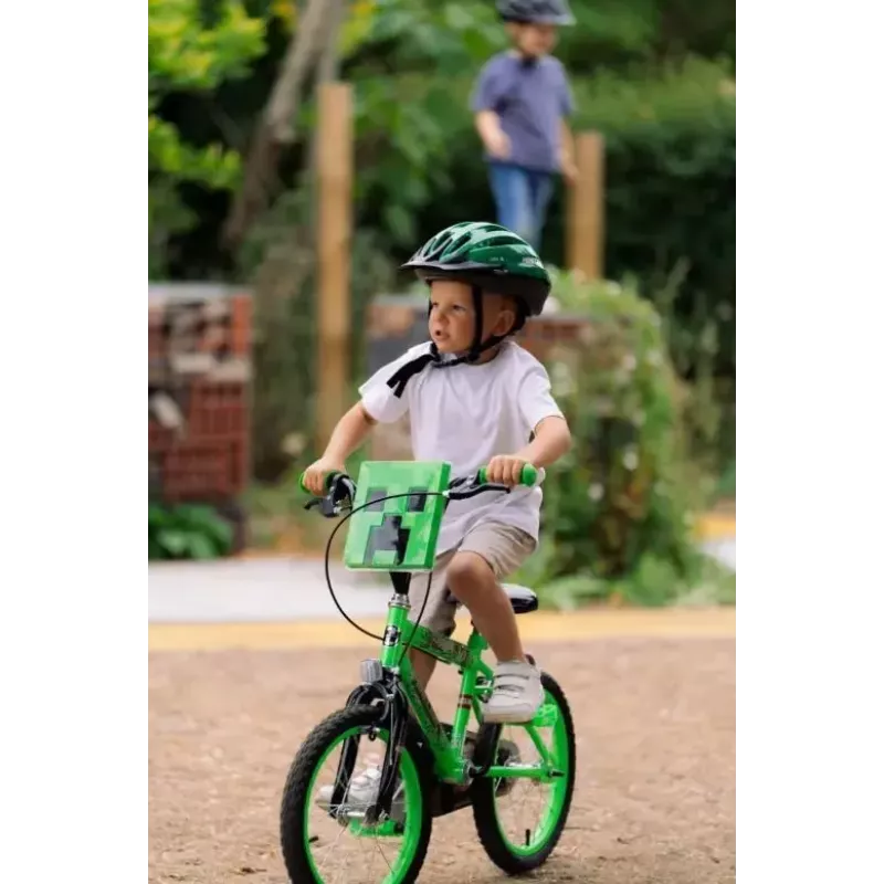 Rower dziecięcy HUFFY Minecraft 16 cali zielony — stalowa rama 16 cali, jednobiegowy, hamulce szczękowe przednie/tylne