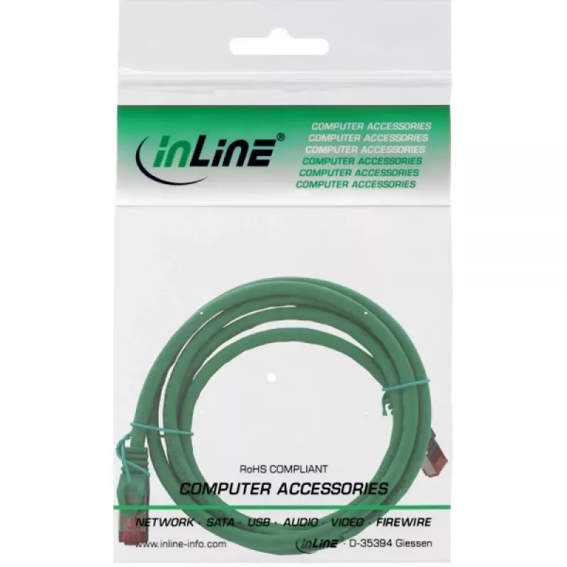 InLine Patch kabel S/FTP PiMF Cat.6 250MHz miedź halogen free zielony 1m