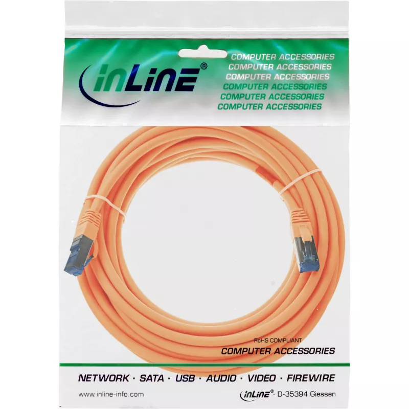 InLine Patch kabel S/FTP PiMF Cat.6A bezhalogenowy 500MHz pomarańczowy 15m