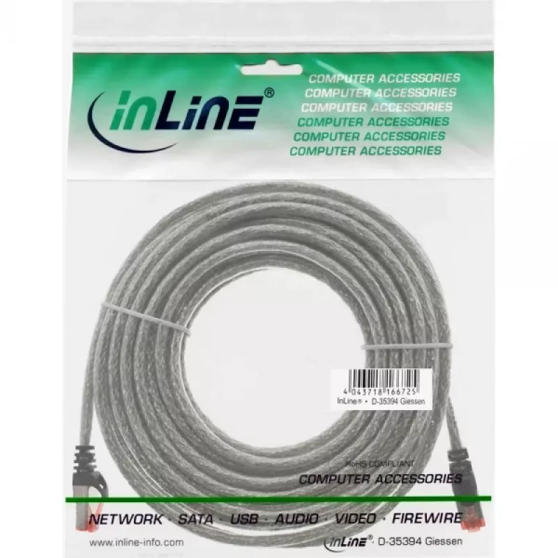 Kabel krosowy Ethernet InLine Cat6 S/FTP PiMF 250MHz PVC, RJ-45 – RJ-45, miedź, przezroczysty, 15 m