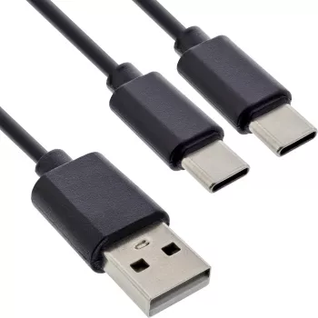 InLine USB 2w1 kabel ładujący Y, 1x USB-A męski do 2x USB-C męski, czarny 0.5m