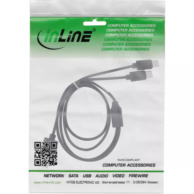 InLine USB 2w1 kabel ładujący Y, 1x USB-A męski do 2x USB-C męski, czarny 0.5m