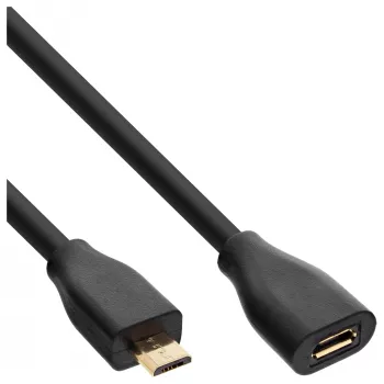 InLine Micro-USB 2.0 extension kabel, Micro-B M/F, Czarny/gold, 5m