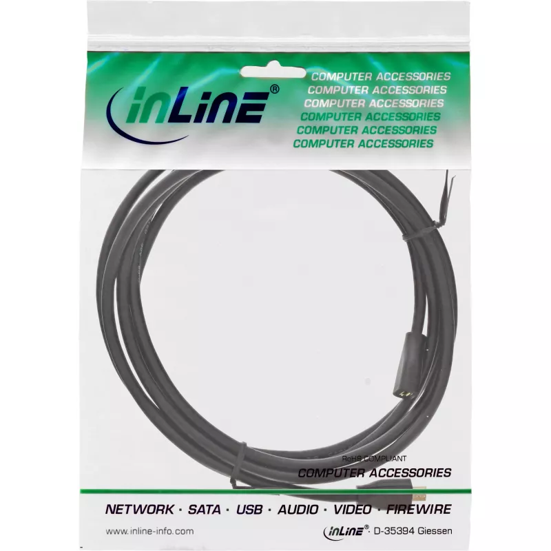 InLine Micro-USB 2.0 extension kabel, Micro-B M/F, Czarny/gold, 5m