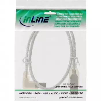 Kabel InLine USB 2.0 lewostronnie kątowy Typ A męski / B męski przezroczysty 0,5 m