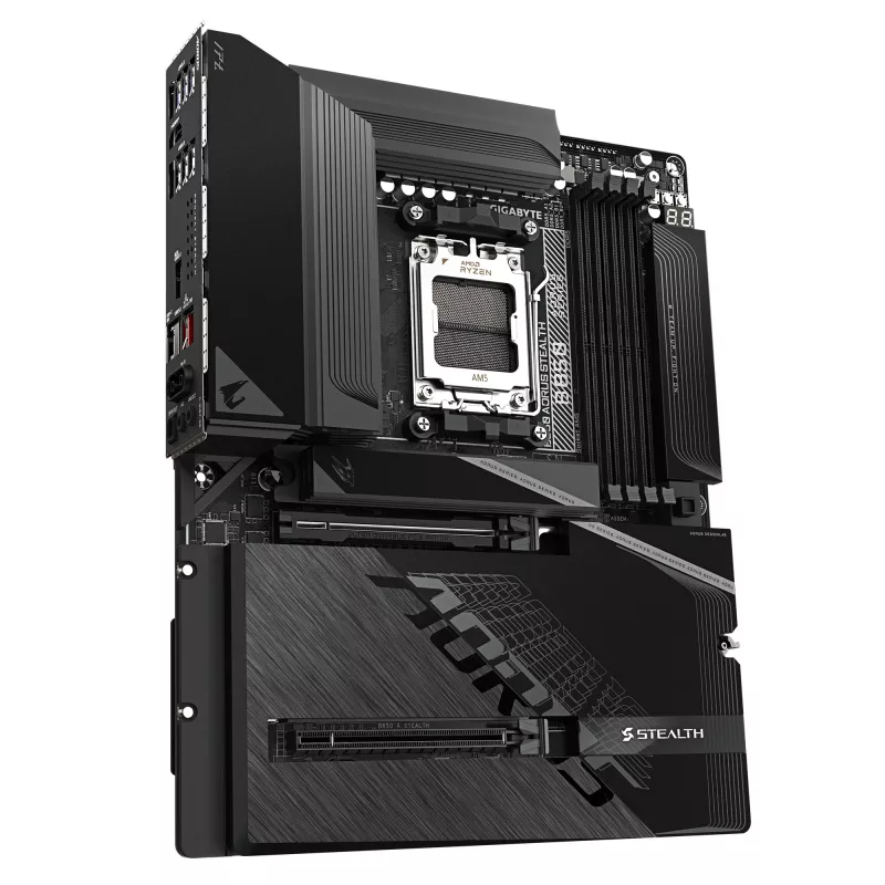 Płyta główna GIGABYTE B850 AORUS STEALTH — ATX, Socket AM5, AMD B850, DDR5 do 8200 MHz (OC), 14+2+2 VRM, 2x PCIe 5.0, 2x PCIe 4.0 M.2, Wi‑Fi 7, 5 GbE